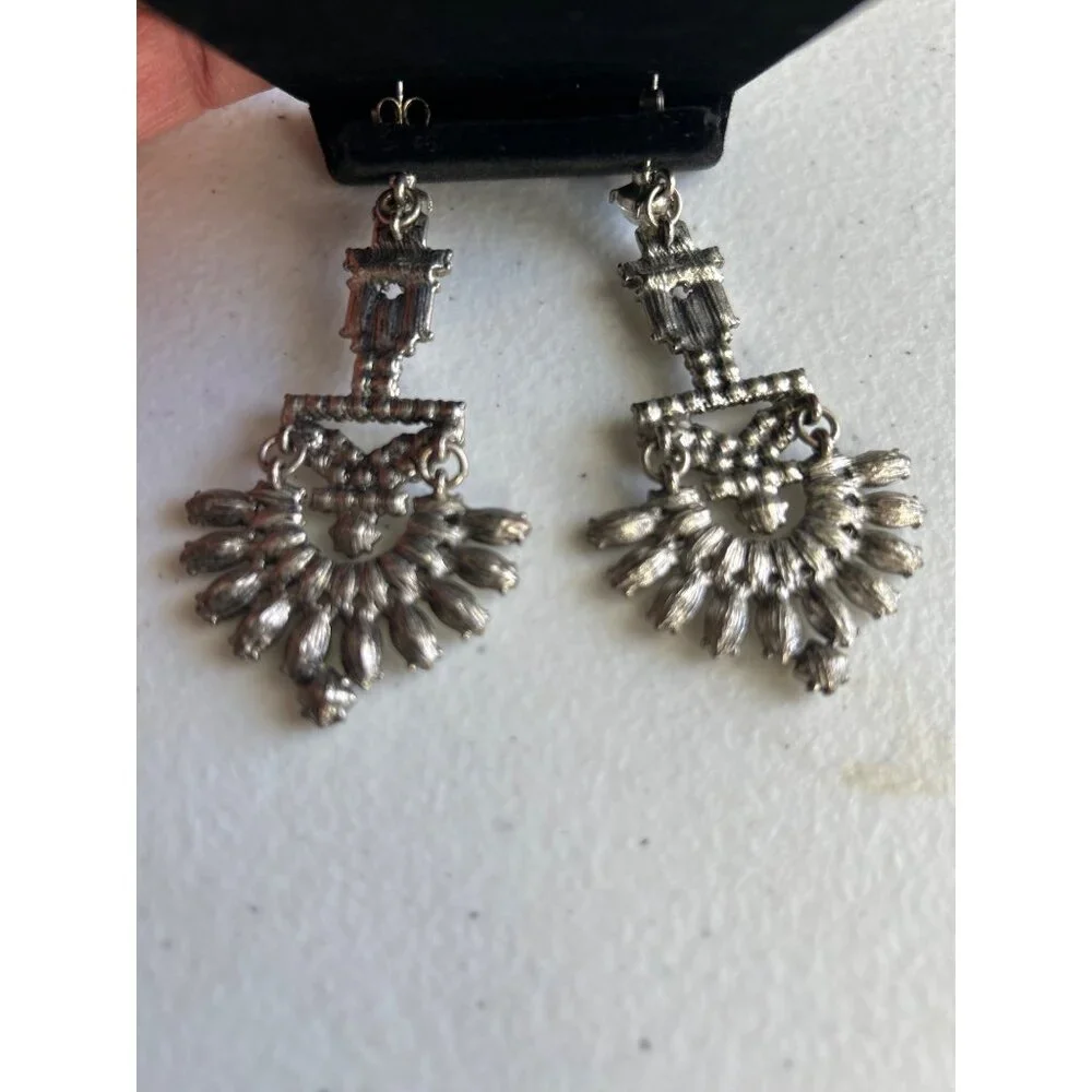 Vtg Rhinestone Crystal Clear & Citrine Drop Chandelier Earrings Art Deco *READ*